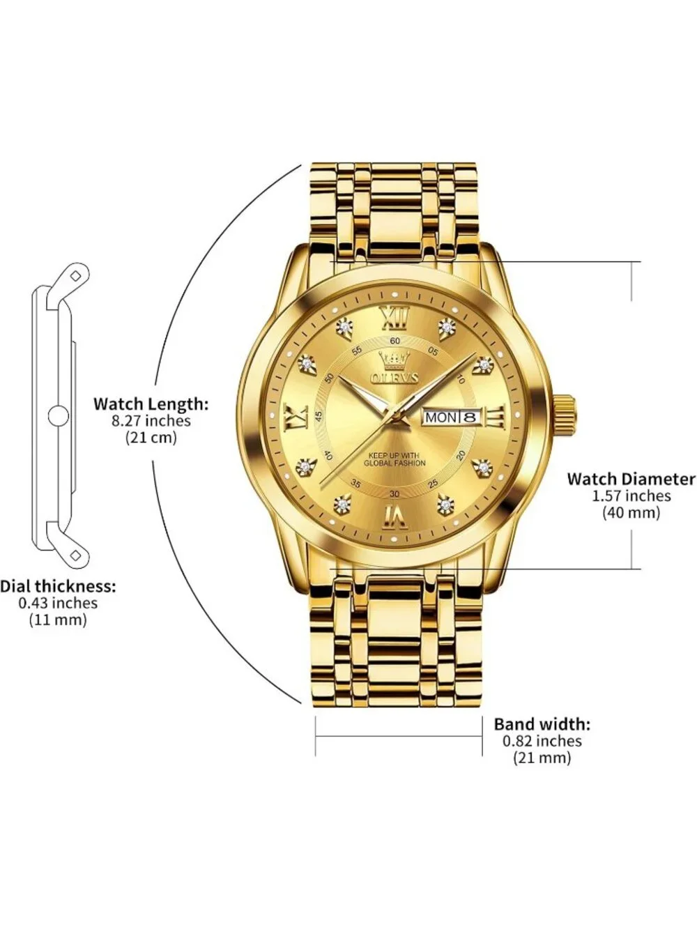 Men's All Gold Diamond Stainless Steel Waterproof Roman Numbers Classic Watch
